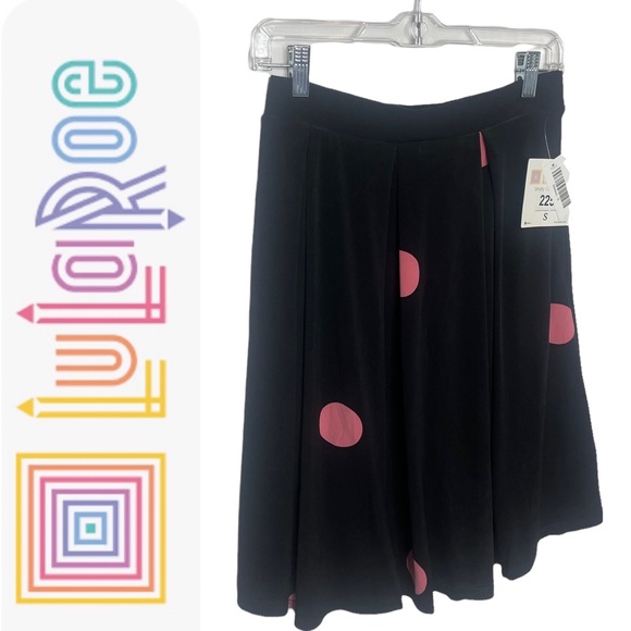 LuLaRoe Dresses & Skirts - NWT LuLaRoe Madison Black and Pink Polka Dot Skater Skirt Size S